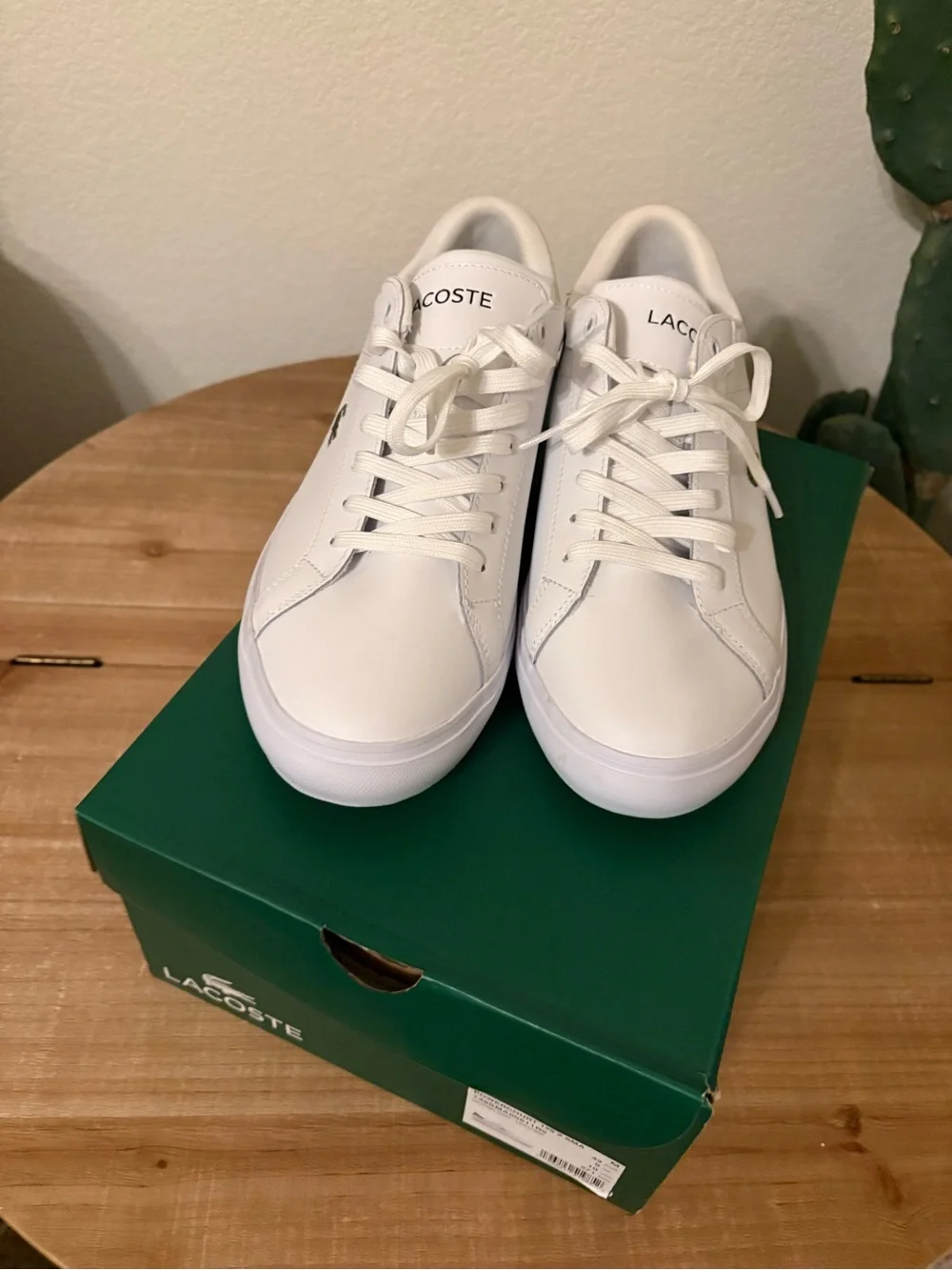 Lacoste Men's White Leather Sneakers with Green Crocodile Patch